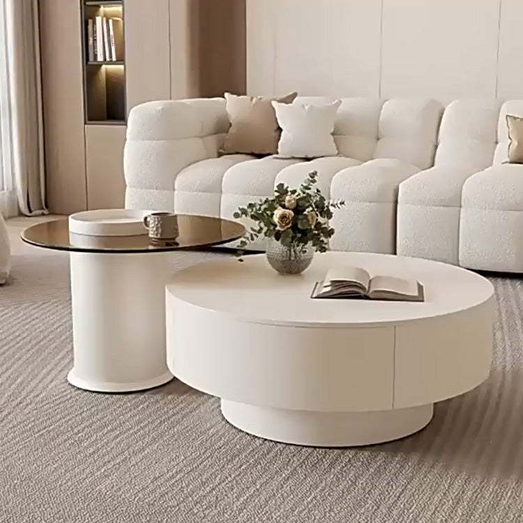 ホワイトセラミック天板 センターテーブルセット リビングを彩るモダンラウンドデザイン htyjj-6570