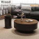 ウォールナット調センターテーブルセット リビング向け 丸型ローテーブル＆サイドテーブル 収納一体デザイン htyjj-6571