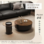 ウォールナット調センターテーブルセット リビング向け 丸型ローテーブル＆サイドテーブル 収納一体デザイン htyjj-6571