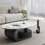 マイクロクリスタルストーン天板センターテーブルセットリビングを彩るオーバルローテーブル＋サイドテーブルのモダンスタイル htyjj-6574