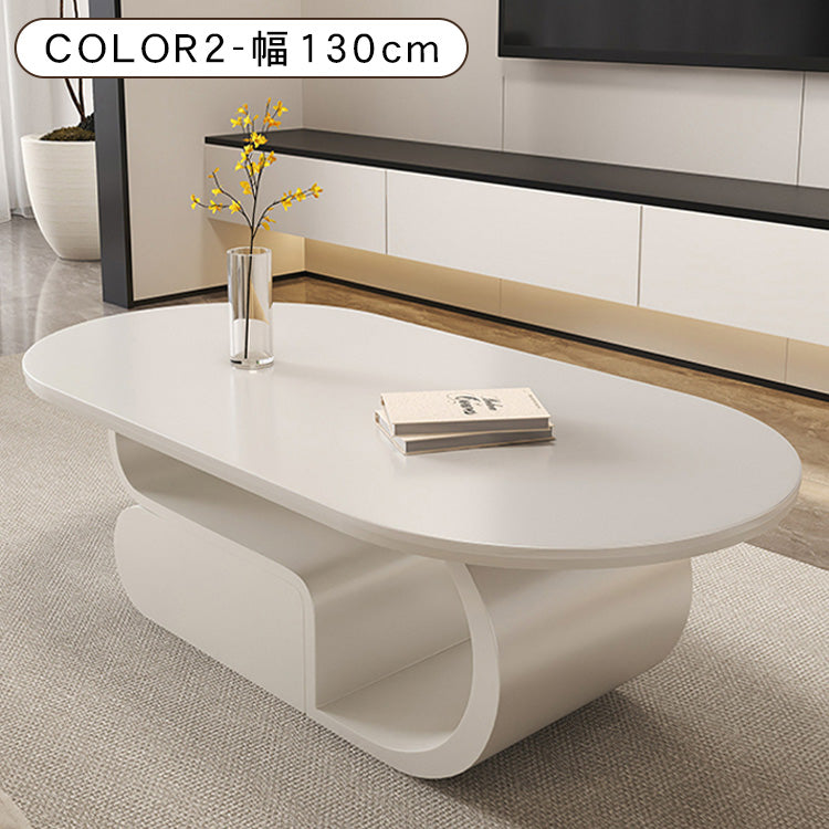 セラミック天板のモダンセンターテーブルリビング向け ブラック×ホワイト 楕円型ローテーブル 収納付き htyjj-6576
