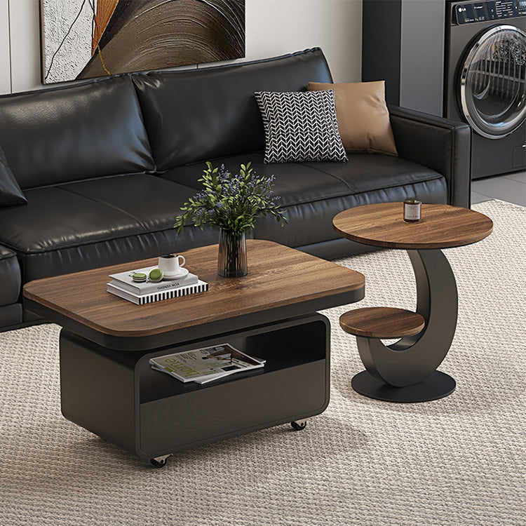 ウォールナット調センターテーブルセット リビングに映えるモダンデザインの可動式ローテーブル＋サイドテーブル htyjj-6581