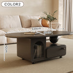 セラミックストーン天板センターテーブルリビング用 収納付きローテーブル アイボリー×モダンデザイン htyjj-6585