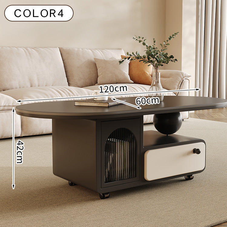 セラミックストーン天板センターテーブルリビング用 収納付きローテーブル アイボリー×モダンデザイン htyjj-6585