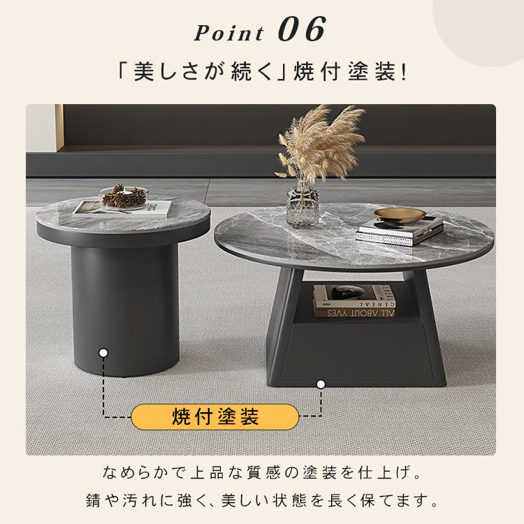 ブラック セラミック天板 円形センターテーブル　直径80ｃｍ｜イタリアンモダン 省スペース リビングテーブル htyjj-6587