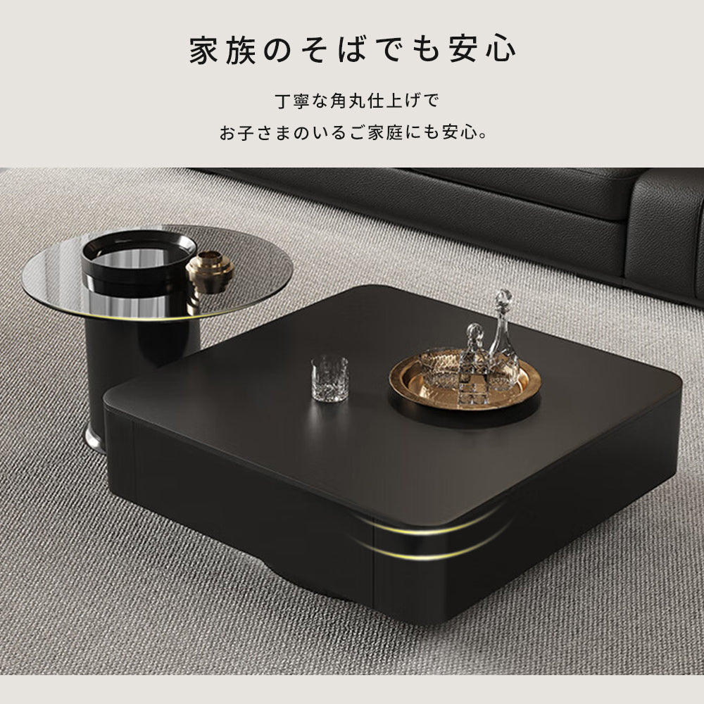 イタリアンモダン セラミック天板 ネストテーブル｜円形・正方形 センターテーブルセット ブラック・ホワイト htyjj-6590