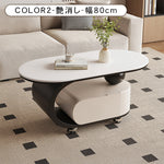 オーバルフォルムのセラミック天板風センターテーブル キャスター収納が便利なモダンリビングテーブル htyjj-6591