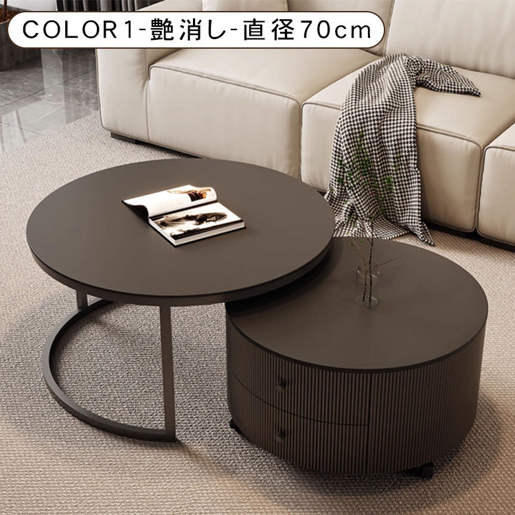 モダンブラックのセラミック天板センターテーブルセット リビングに映える高級ローテーブル＋収納付きサブテーブル htyjj-6598