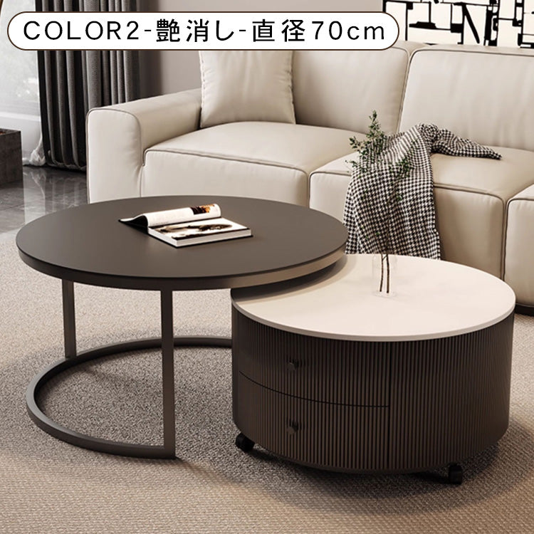 モダンブラックのセラミック天板センターテーブルセット リビングに映える高級ローテーブル＋収納付きサブテーブル htyjj-6598