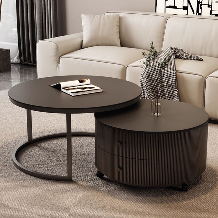 モダンブラックのセラミック天板センターテーブルセット リビングに映える高級ローテーブル＋収納付きサブテーブル htyjj-6598