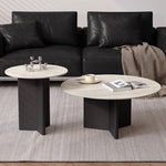 ラウンドフォルムのセラミック天板ローテーブル2点セット 北欧調モダンデザインのリビングセンターテーブル htyjj-6599