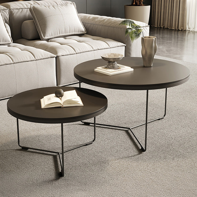 ラウンドフォルムのセラミック風センターテーブル2点セット 耐久スチール脚が際立つモダンリビングテーブル htyjj-6600