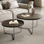 ラウンドフォルムのセラミック風センターテーブル2点セット 耐久スチール脚が際立つモダンリビングテーブル htyjj-6600