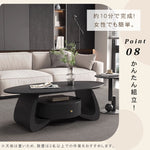 モダンブラックのセラミック天板センターテーブルセット リビングに映える収納付きローテーブル＋サイドテーブル htyjj-6603