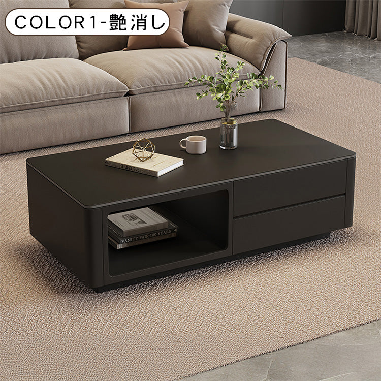 モダンブラックのセラミック天板センターテーブル リビングに映える収納付きローテーブル htyjj-6604