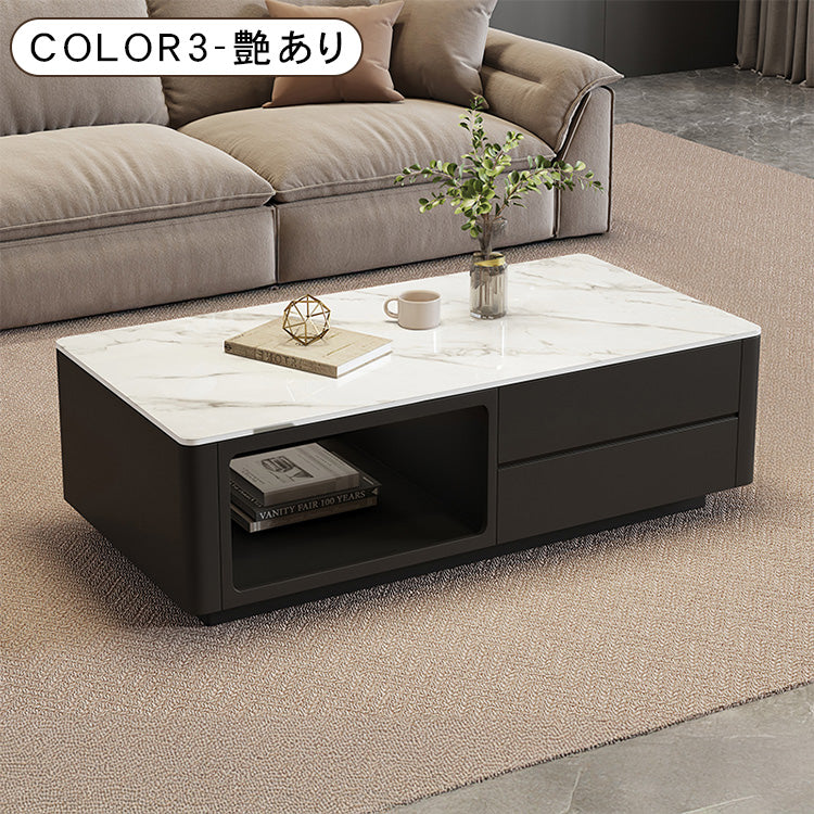 モダンブラックのセラミック天板センターテーブル リビングに映える収納付きローテーブル htyjj-6604
