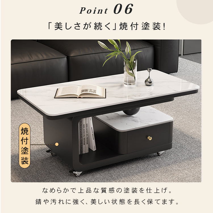デザイナーズ セラミック天板 ローテーブル リビング用 引き出し収納付き モダンラグジュアリー htyjj-6605-1