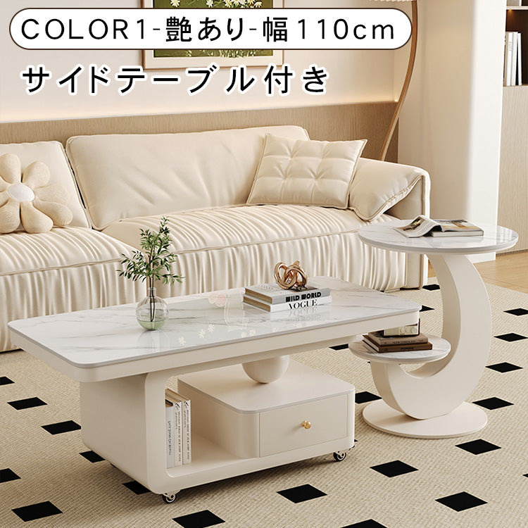 北欧風リビングテーブル　高級感あるマーブル調天板＆収納スペース付き htyjj-6605-2