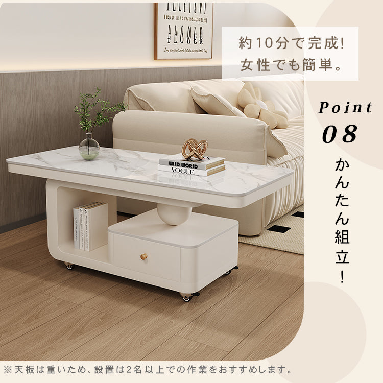 北欧風リビングテーブル　高級感あるマーブル調天板＆収納スペース付き htyjj-6605-2