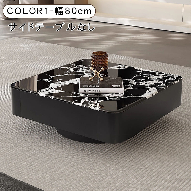 高級モダン リビングテーブルセット 微晶石トップ ブラック×ホワイト 2台組 ローテーブル htyjj-6608