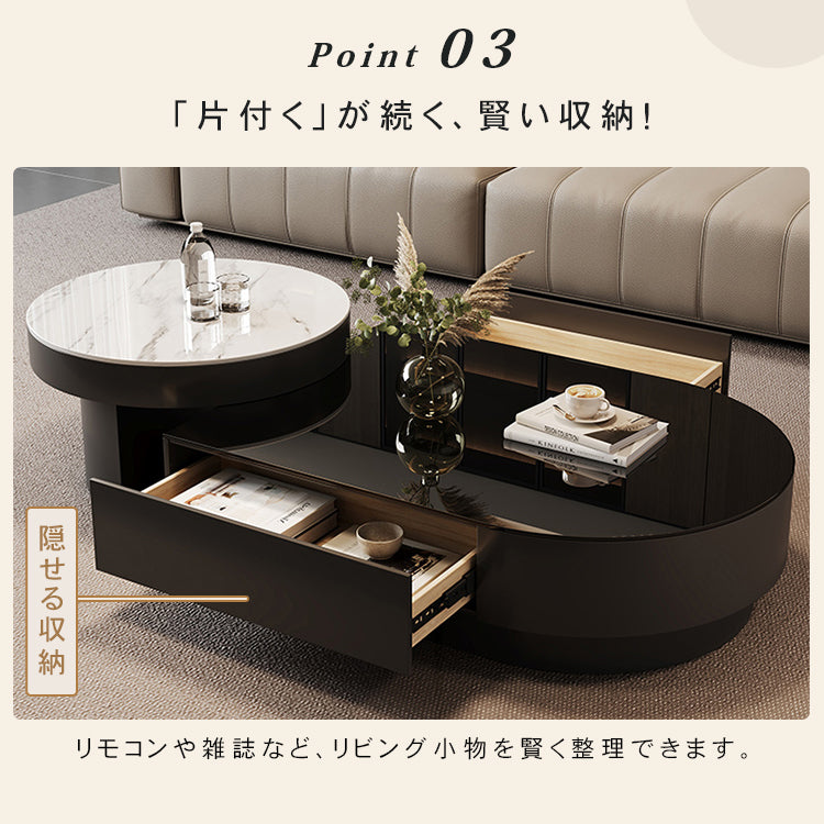 モダンリビング ローテーブルセット ブラック 強化ガラス天板×セラミック天板 デザイナーズ コーヒーテーブル htyjj-6611