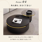 デザイナーズ リビングローテーブル セラミック風丸型×ガラス天板サイドテーブル モダンインテリア ブラック htyjj-6612