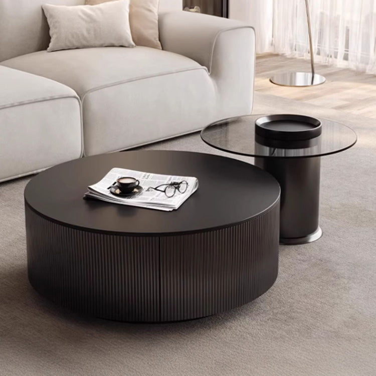 デザイナーズ リビングローテーブル セラミック風丸型×ガラス天板サイドテーブル モダンインテリア ブラック htyjj-6612