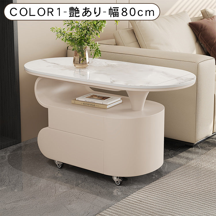 北欧風モダンリビングテーブル　美しい曲線フォルムのマーブル調天板デザイン htyjj-6613