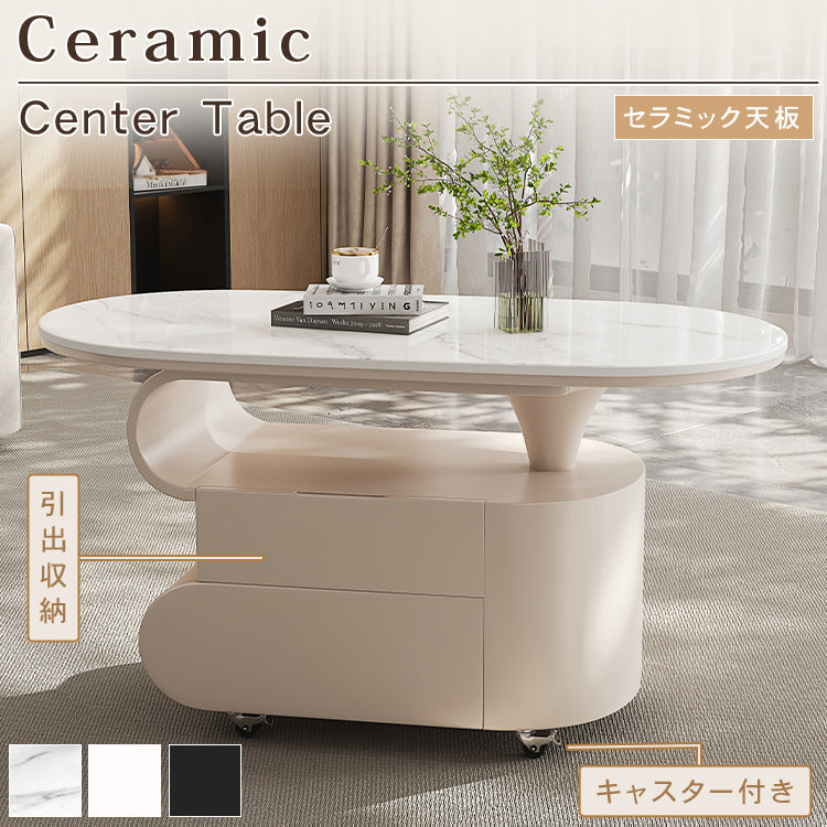 北欧風モダンリビングテーブル　美しい曲線フォルムのマーブル調天板デザイン htyjj-6613