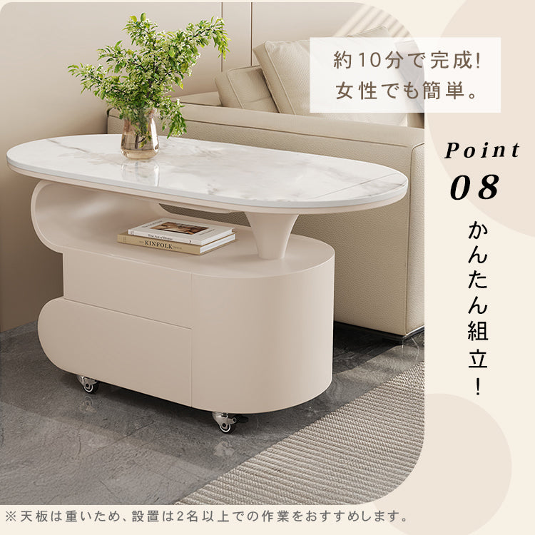 北欧風モダンリビングテーブル　美しい曲線フォルムのマーブル調天板デザイン htyjj-6613