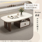 デザイナーズ リビングローテーブル 木製ホワイト天板 オープン収納＆引き出し付き シンプルモダン htyjj-6617