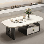 デザイナーズ リビングローテーブル 木製ホワイト天板 オープン収納＆引き出し付き シンプルモダン htyjj-6617