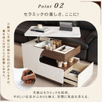 北欧モダン リビングセンターテーブル セラミック天板 収納ボックス付き ウッド調 キャスター付き htyjj-6618