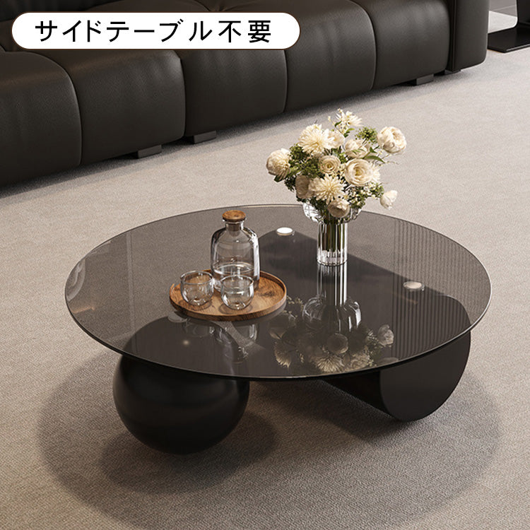 強化ガラス天板センターテーブルセットリビング用 丸型ローテーブル＋サイドテーブル モダンデザイン htyjj-6619