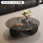 強化ガラス天板センターテーブルセットリビング用 丸型ローテーブル＋サイドテーブル モダンデザイン htyjj-6619