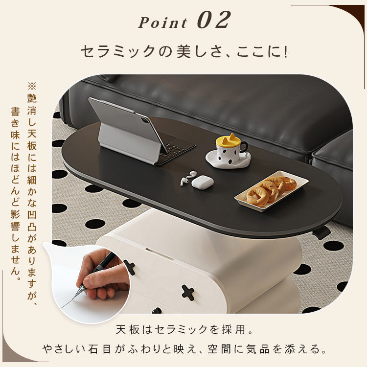 セラミック天板センターテーブルリビング用 昇降式ローテーブル 収納付きキャスタータイプ htyjj-6622