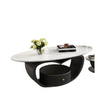 オーバルフォルムのセラミック天板センターテーブルセット ホワイト×ブラックが映えるモダンリビング中心? htyjj-6630