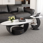 オーバルフォルムのセラミック天板センターテーブルセット ホワイト×ブラックが映えるモダンリビング中心桌 htyjj-6630