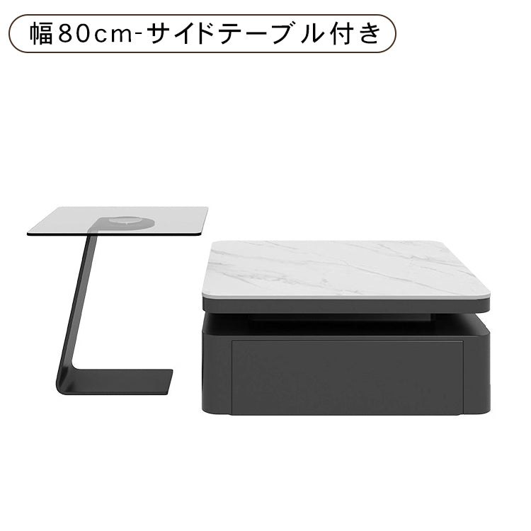 光沢ホワイト イタリアンモダン セラミック天板 センターテーブル｜収納付き 正方形 リビングテーブル サイドテーブルセット htyjj-7364-c2