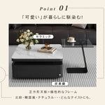 光沢ホワイト イタリアンモダン セラミック天板 センターテーブル｜収納付き 正方形 リビングテーブル サイドテーブルセット htyjj-7364-c2