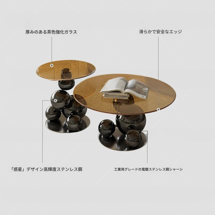 モダンデザイン強化ガラス製センターテーブル｜スタイリッシュなステンレス脚付き hxbs-3027