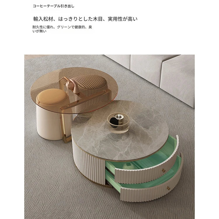モダンデザイン 強化ガラス＆ステンレス製 センターテーブル - おしゃれなパイン材のアクセント付き - リビングルーム向け 高級感溢れるインテリア家具 hxbs-3029