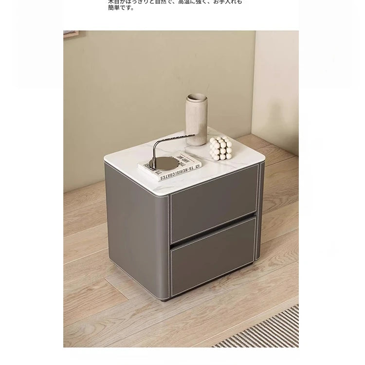 スタイリッシュなセラミック＆合成皮革製ナイトテーブル - 北欧デザイン、パイン材使用、収納力抜群でおしゃれなインテリアに最適！ hxy-5161