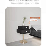 シンプルでスタイリッシュなPUレザー＆ステンレス製ナイトテーブル - 無垢材風デザインの収納家具 hxy-5165