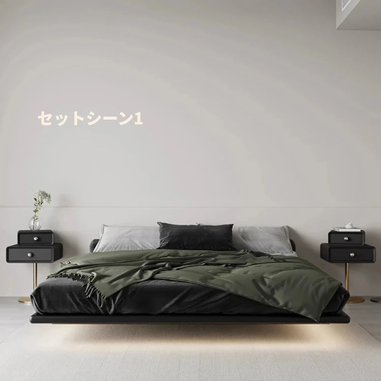 シンプルでスタイリッシュなPUレザー＆ステンレス製ナイトテーブル - 無垢材風デザインの収納家具 hxy-5165