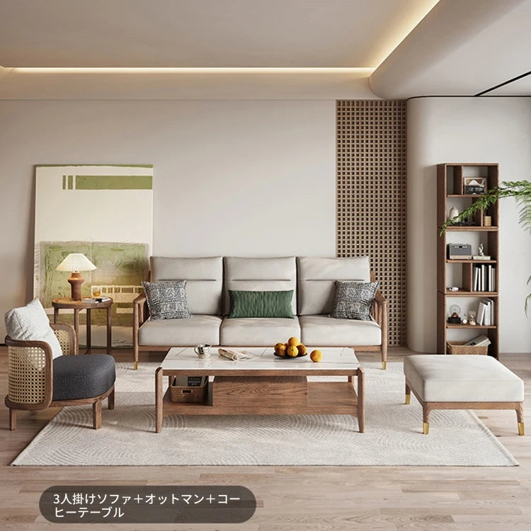 モダンエアレザーソファー｜アッシュ材使用｜快適な座り心地とスタイリッシュなデザイン hyc-3113