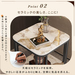 アイボリートーンのモダンセンターテーブルリビング向け セラミックストーン天板×大容量収納ローテーブル hykg-5856