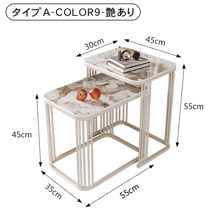 セラミック天板ネストサイドテーブル リビング用 ゴールドフレームのモダンデザイン センターテーブル補助台 hykg-5858
