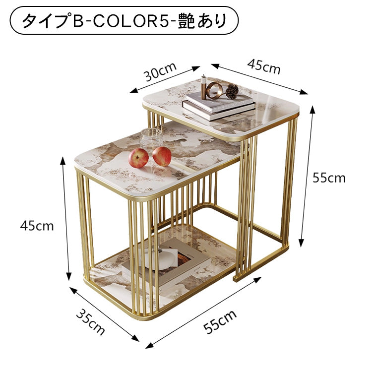セラミック天板ネストサイドテーブル リビング用 ゴールドフレームのモダンデザイン センターテーブル補助台 hykg-5858