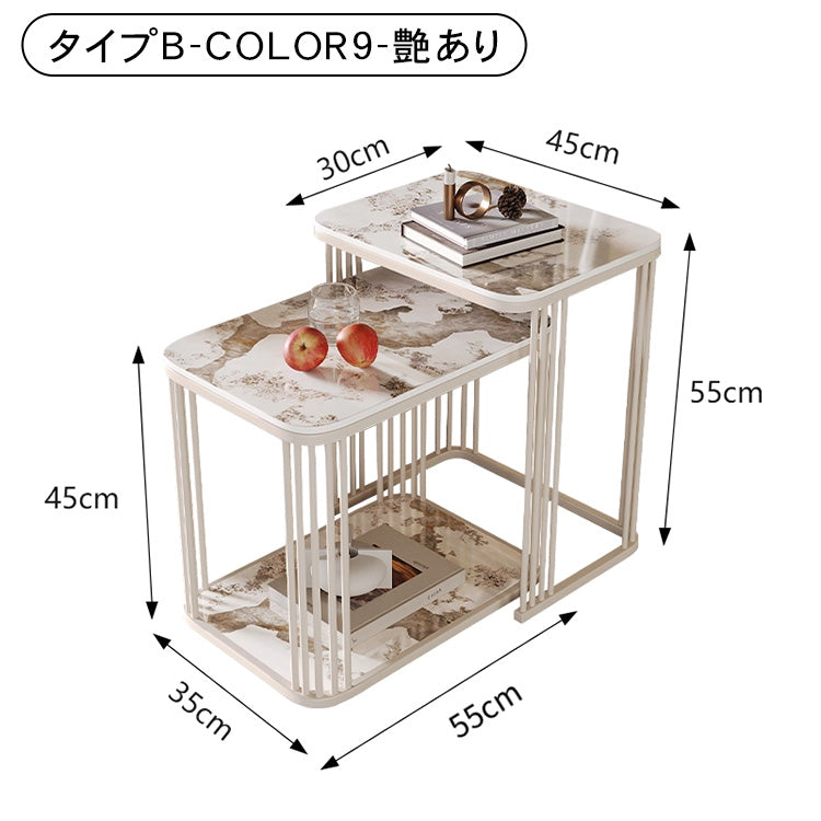 セラミック天板ネストサイドテーブル リビング用 ゴールドフレームのモダンデザイン センターテーブル補助台 hykg-5858